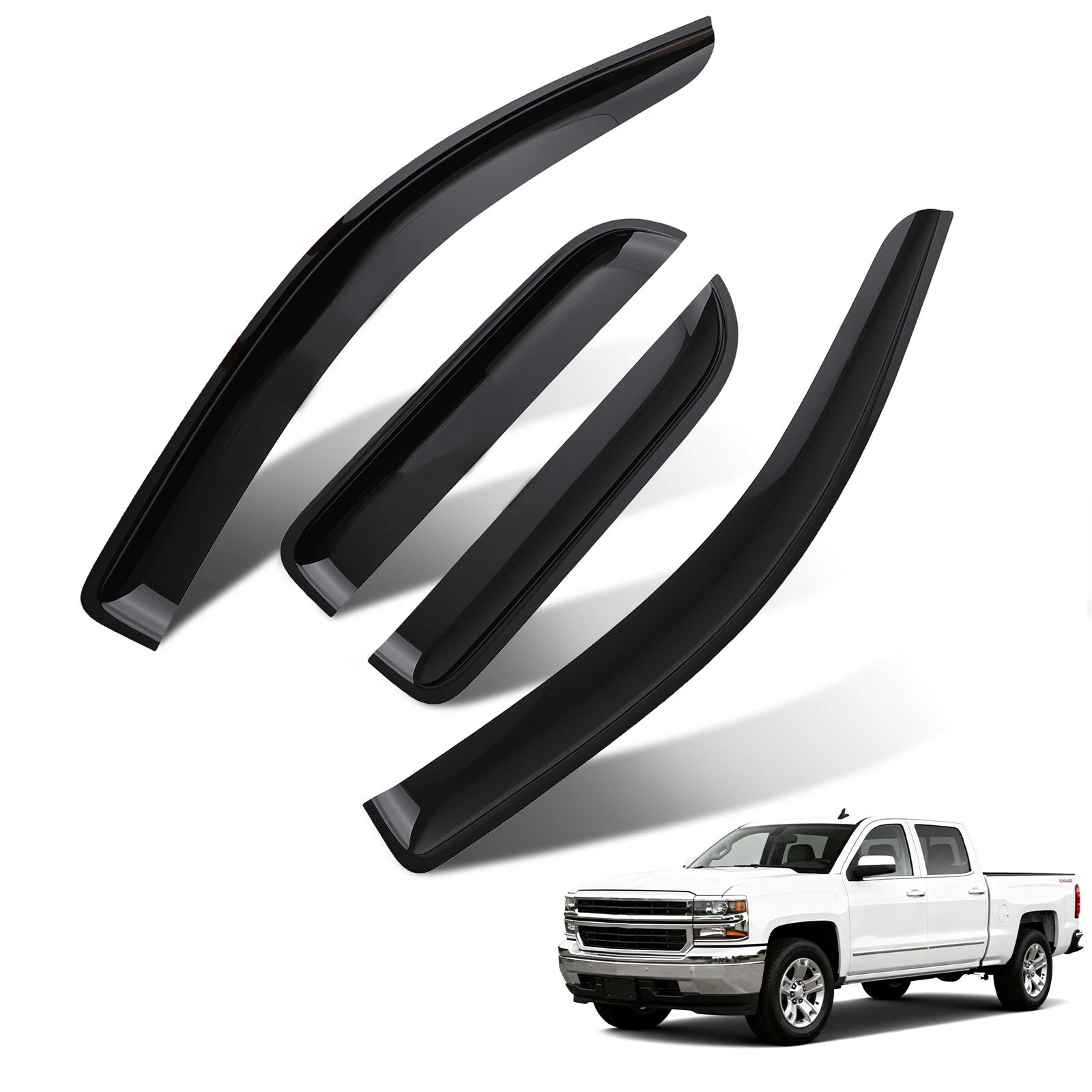Set of 4 Window Visors Rain Guards for Chevy Silverado Double Cab (2014–2018)