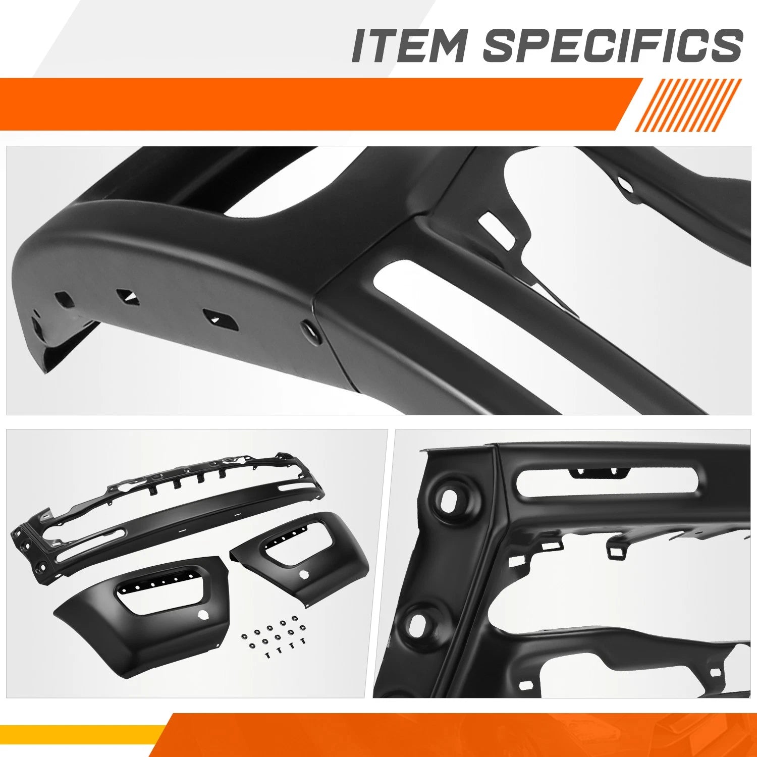 Steel Front Bumper Face Bar for Ford Ranger (2019–2024) w/ Parking Sensor Holes Black