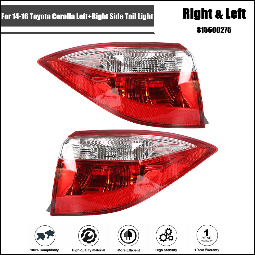 Set of 2 Red Tail Lights for Toyota Corolla (2014–2016)