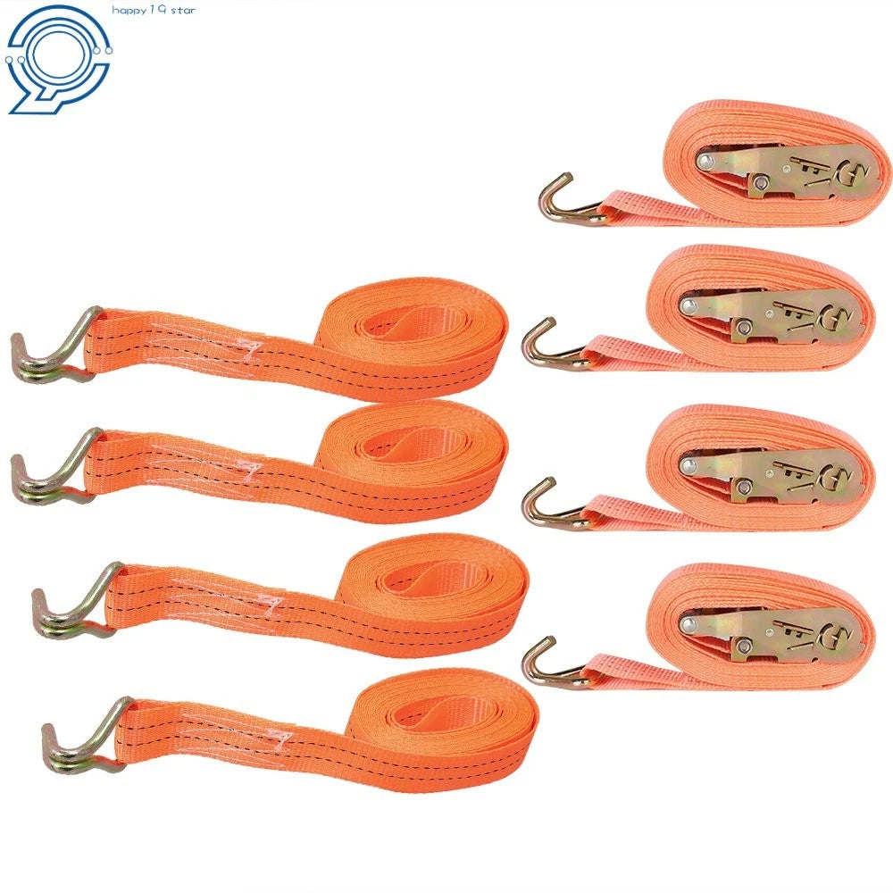 Set of 4 Heavy Duty Ratchet Straps 4000 lbs with J Hook 1.5" × 20'