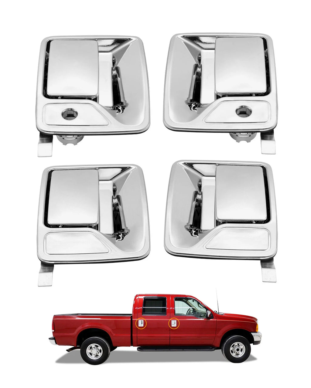 Set of 4 Chrome Exterior Door Handles for Ford F-250 F-350 (1999–2016) 79306