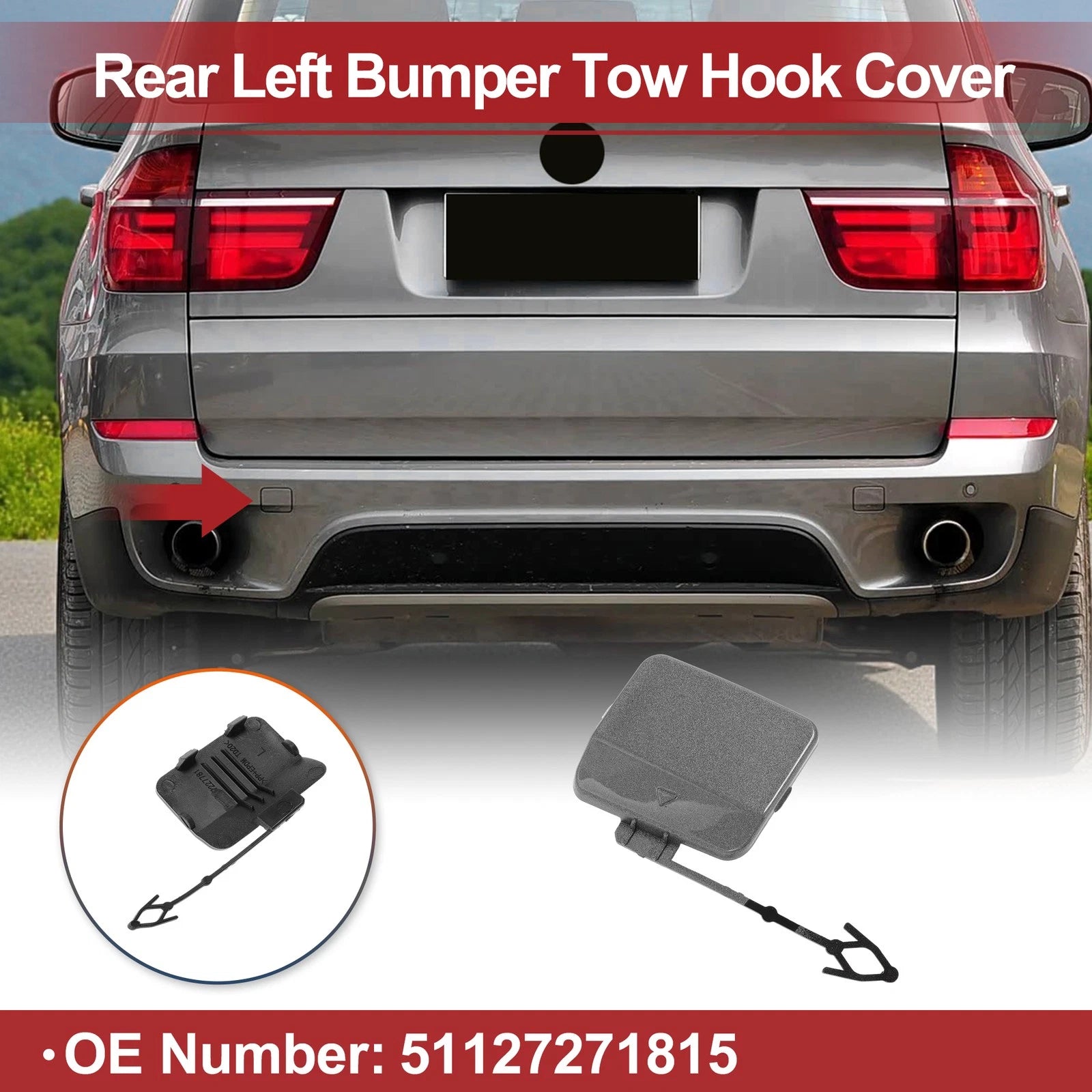 Tow Hook Cover Cap for BMW X5 E70 (2011–2013) No. 51127271815 Gray