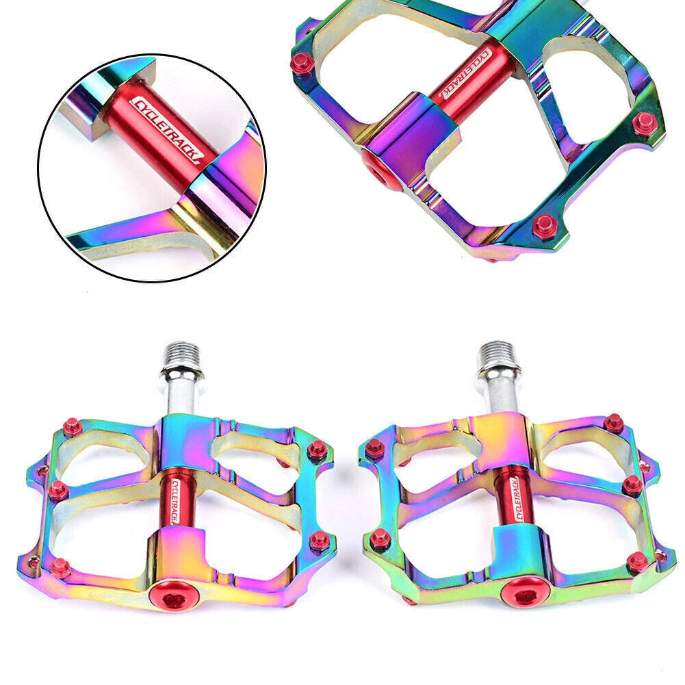 Pair Aluminum Electroplated Rainbow Pedals for Bicycle DH XC MTB (L7U)