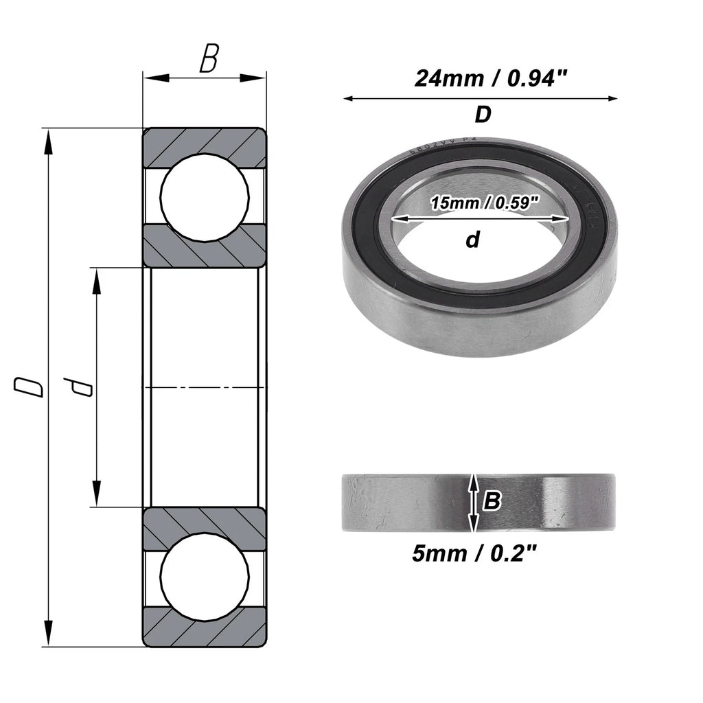 Deep Groove Ball Bearings 6802VV for Various Applications (15x24x5mm)