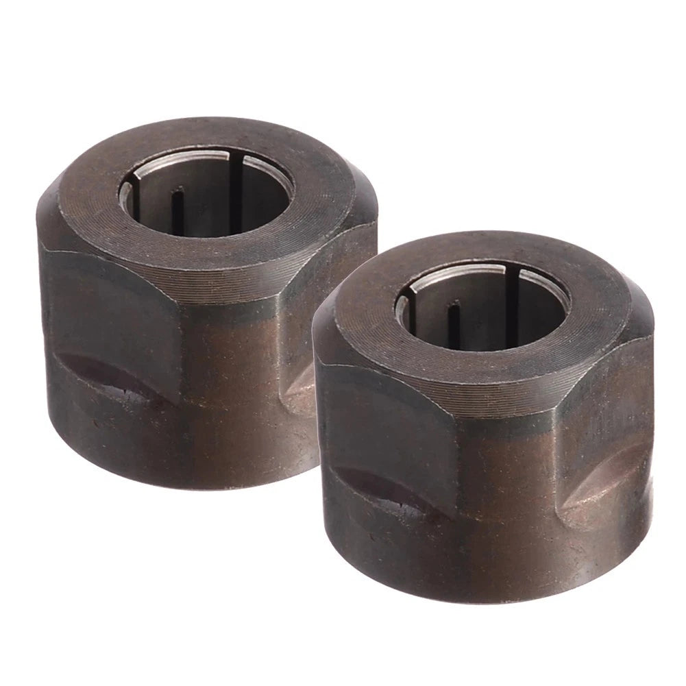Set of 2 Collet Nuts for Plunge Router 1/2" (12.7mm) Metal Black