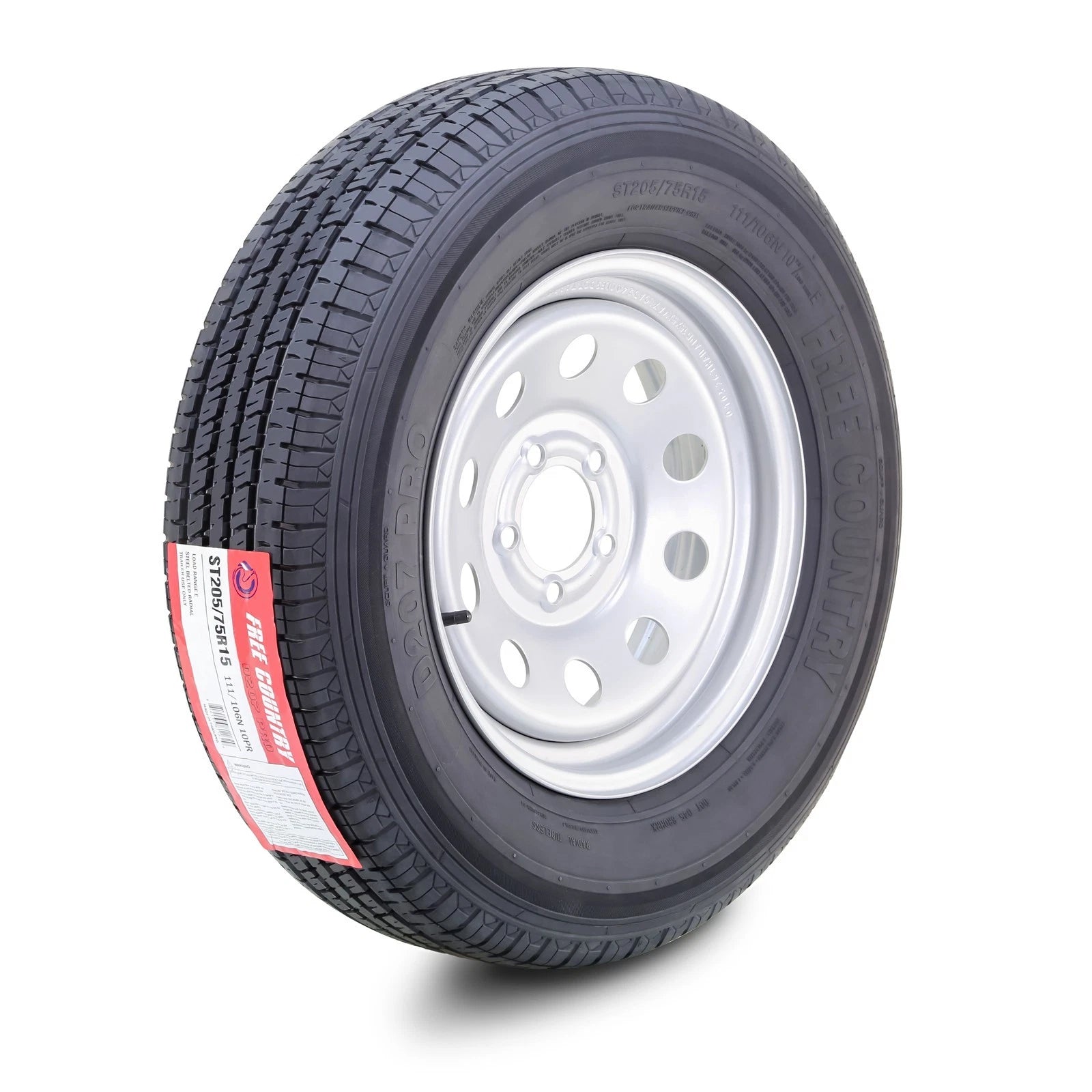 ST205/75R15 10-Ply Trailer Tire & Wheel Set with 5x5" Silver Mod Rim