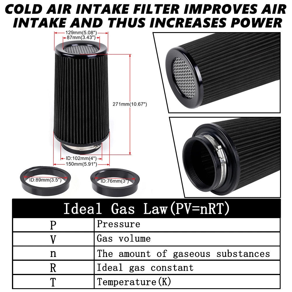 3" Performance Cold Air Intake with Black Air Filter for