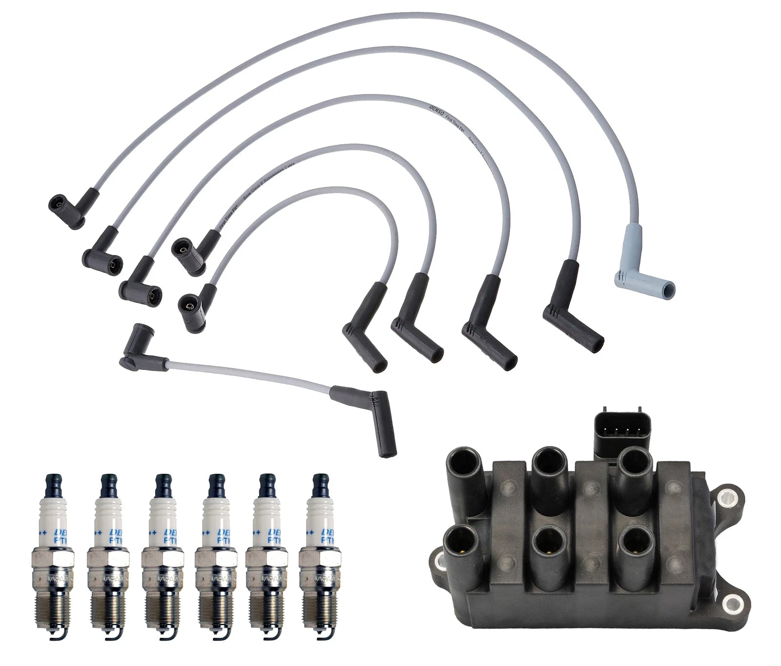Set of 6 Denso Ignition Coil Wire & Double Platinum Spark Plugs for Ford Mercury