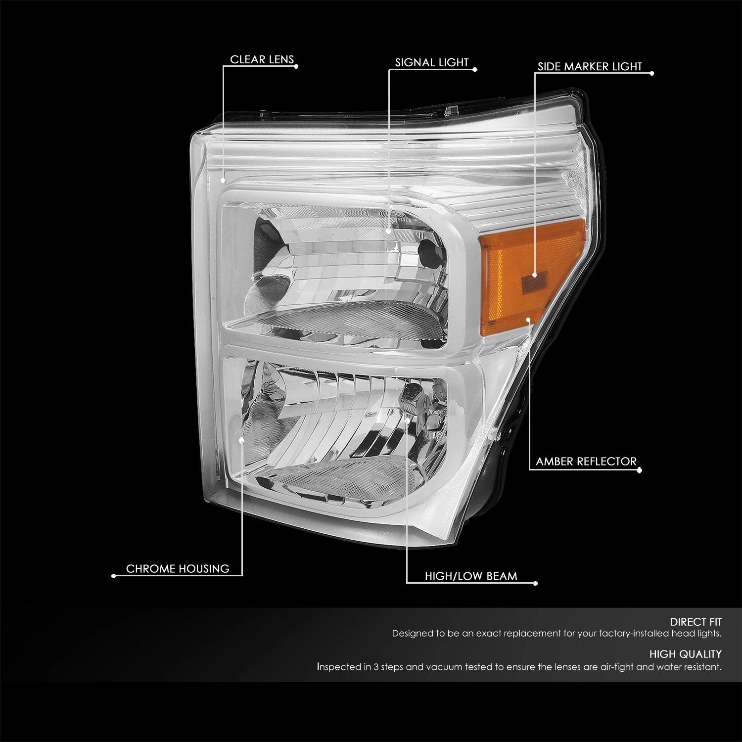 Pair of Chrome Housing Amber Corner Headlights for Ford Super Duty (2011–2016)