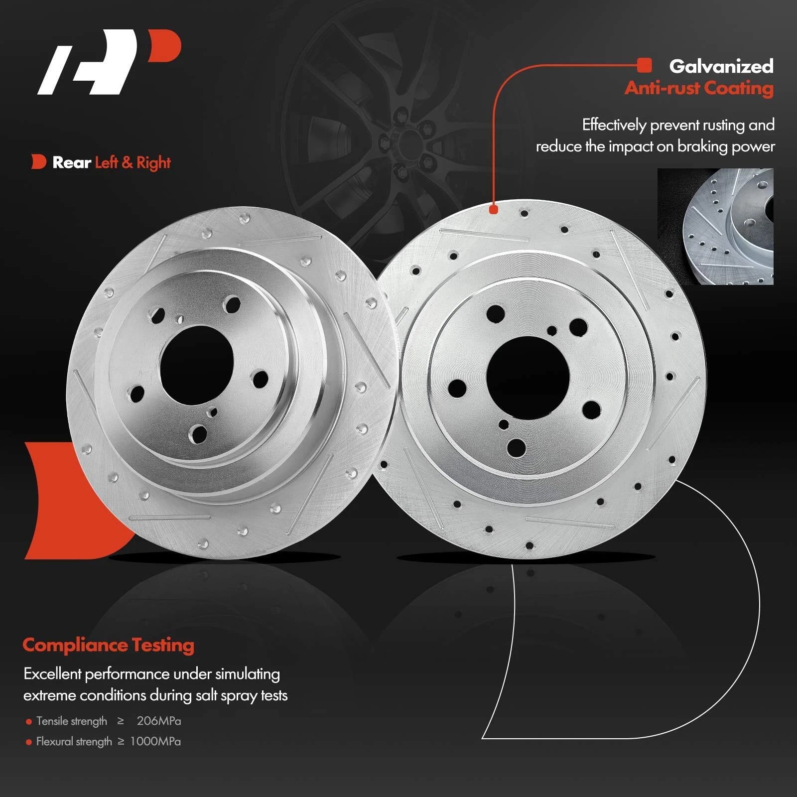 Rear Drilled Brake Rotors & Ceramic Pads for Subaru Legacy Impreza