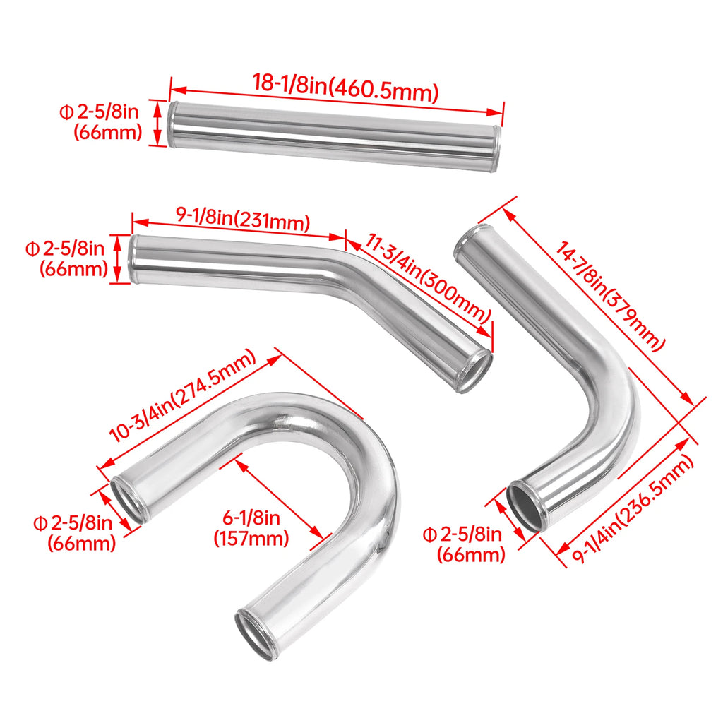 2.5" Universal Aluminum Turbo Intercooler Piping Kit + Elbow Hose + Clamps