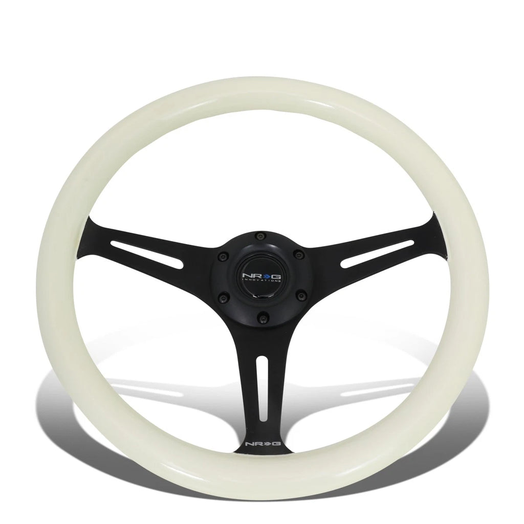 NRG 35cm Deep Dish Glow In Dark Wood Grip Steering Wheel for Universal Fit