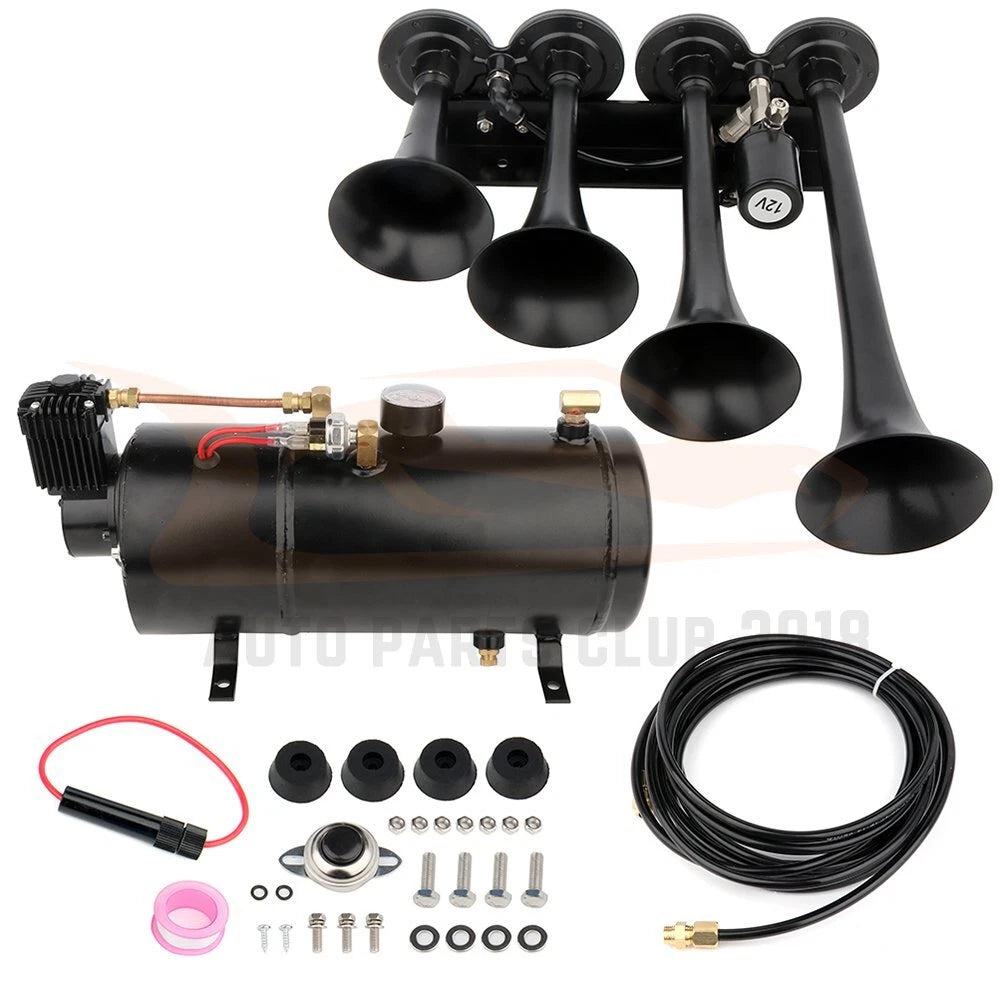 Set of 4 Trumpet Train Sound Air Horns for Universal Vehicles (12V)