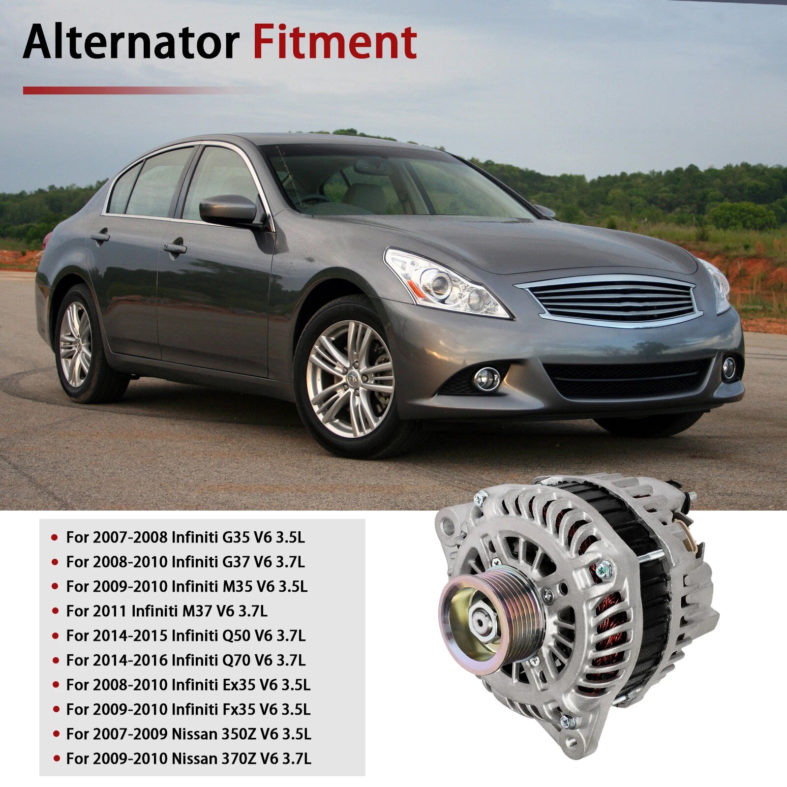 Alternator for Infiniti G35 M35 (2007–2010) Fits Nissan 350Z (2007–2009)