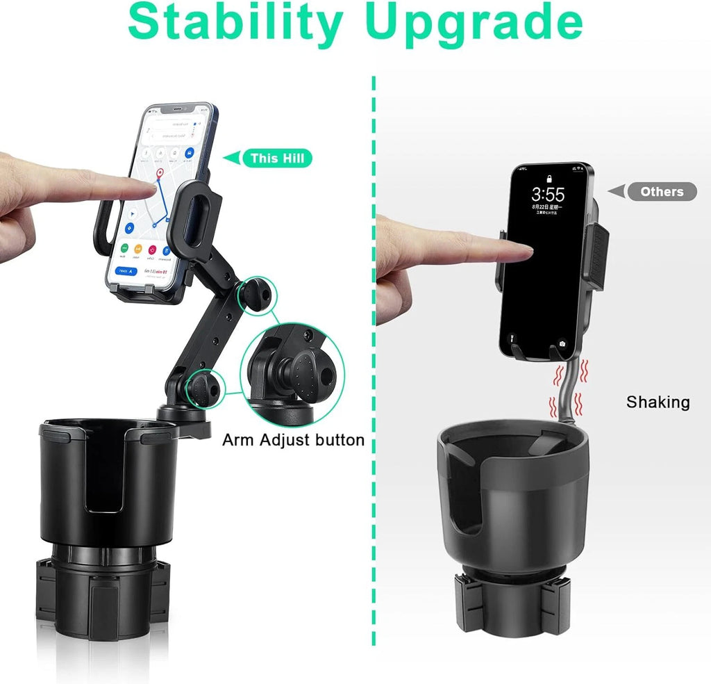 2 in 1 Car Cup Holder Expander with 360 Adjustable Phone Mount for Universal Car