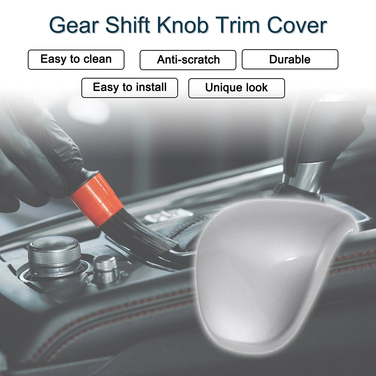 Gear Shift Knob Cover Sticker for Kia Forte Sorento Carens Seltos (2010–2023) Silver Tone