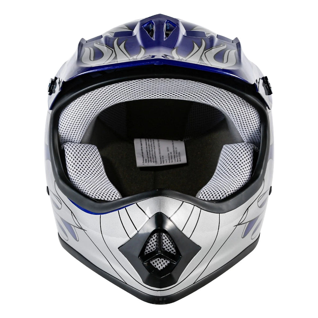 DOT Youth Blue Flame Motocross Helmet Goggles Gloves for Dirt Bike ATV (S/M/L/XL)