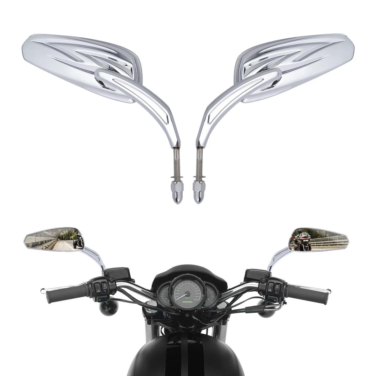 Chrome 8mm Rear View Side Mirrors for Harley Sportster Touring Softail Dyna