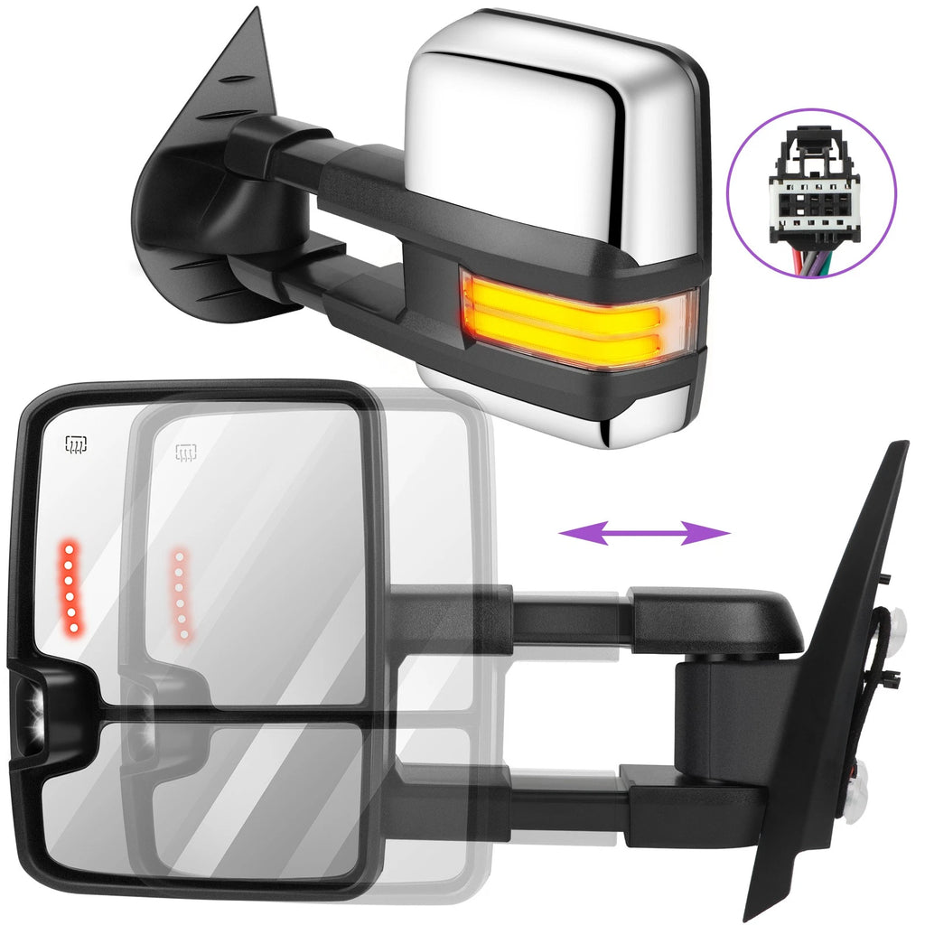 Pair of Heated Chrome Tow Mirrors for Chevy GMC (2007-2014)