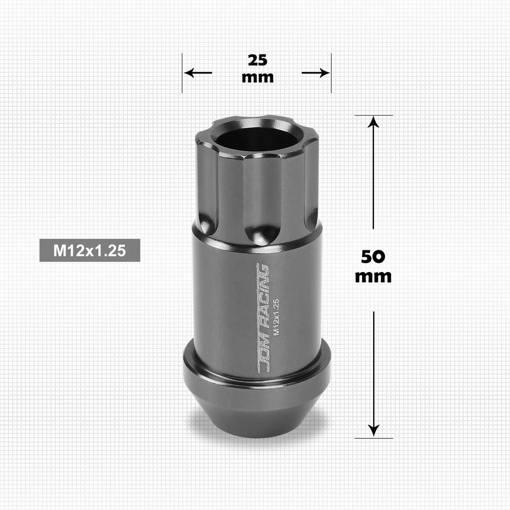 20Pc M12X1.25 Gunmetal JDM Open End Aluminum Spline Wheel Lug Nut + Key
