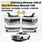 HID Headlight Set for Chevy Silverado 1500 (2016–2018) W/DRL Chrome Bezel