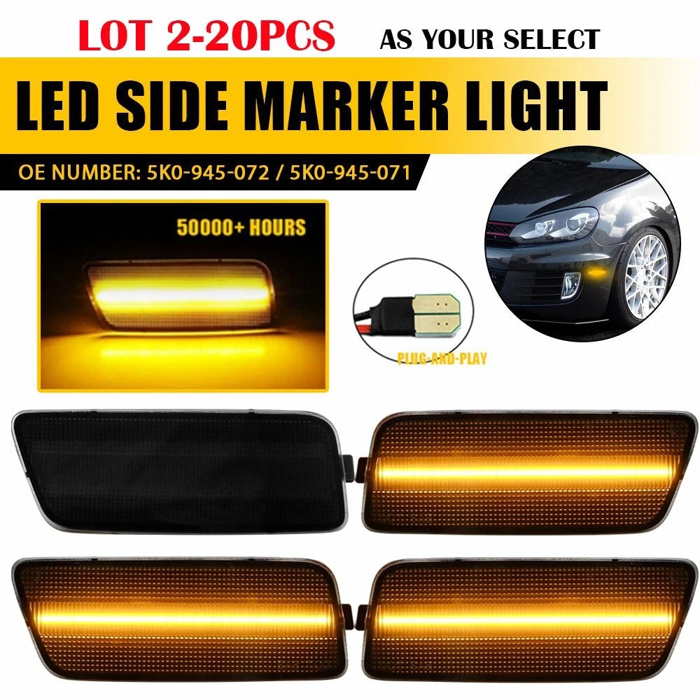 2X Amber Front LED Bumper Side Marker Lights for Volkswagen MK6 GTI (2010–2014)