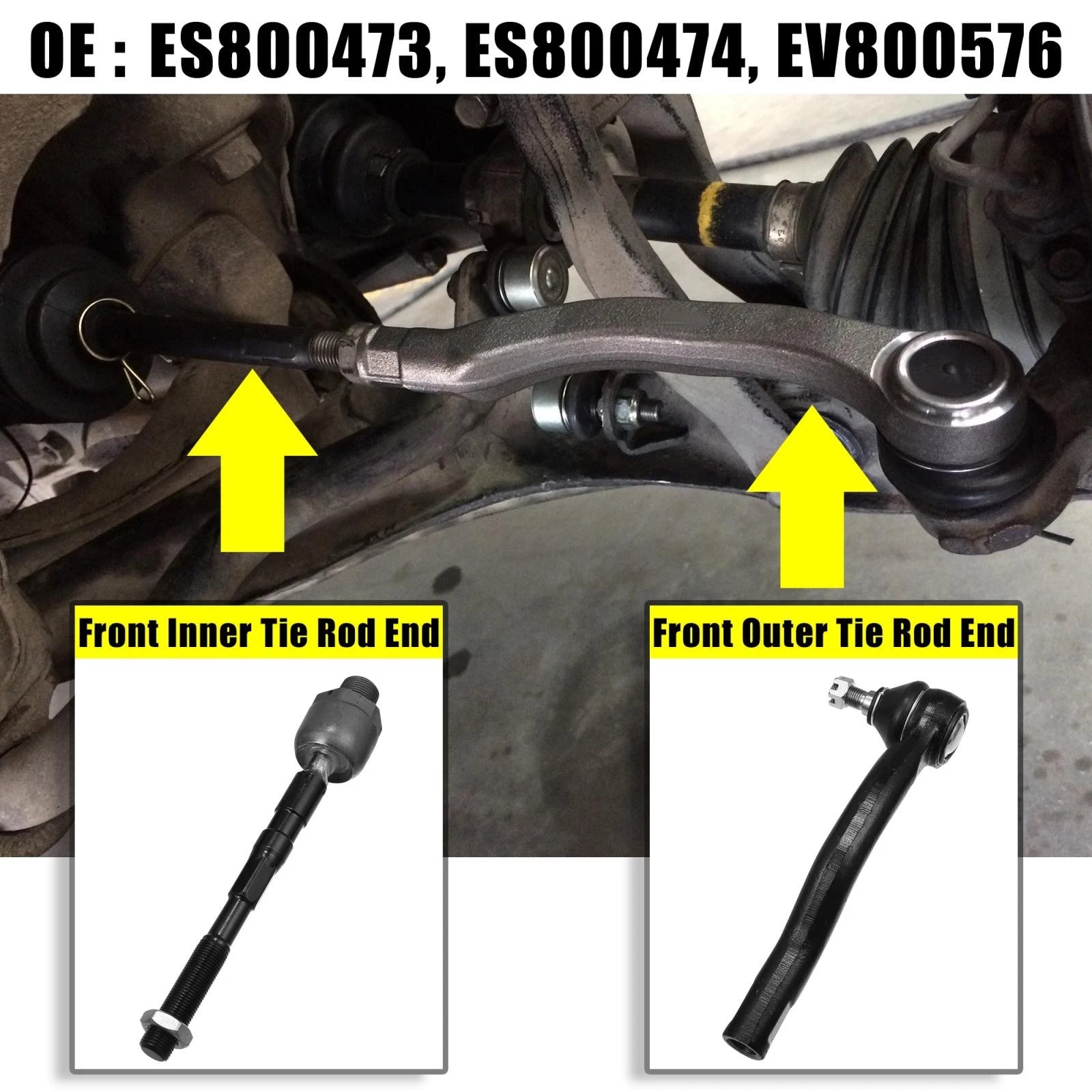 Set of 4 Front Inner Outer Tie Rod End Link Kit EV800576 for Lincoln MKX (2007–2015)