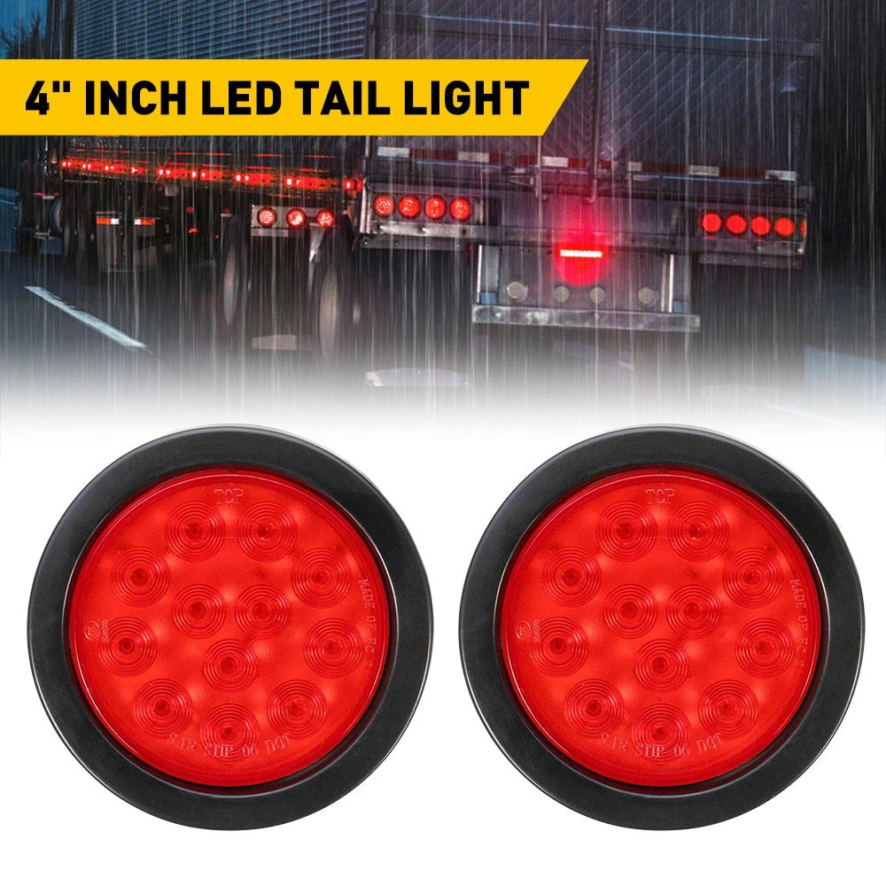 2X LED Round Trailer Lights for Truck (4" Red)