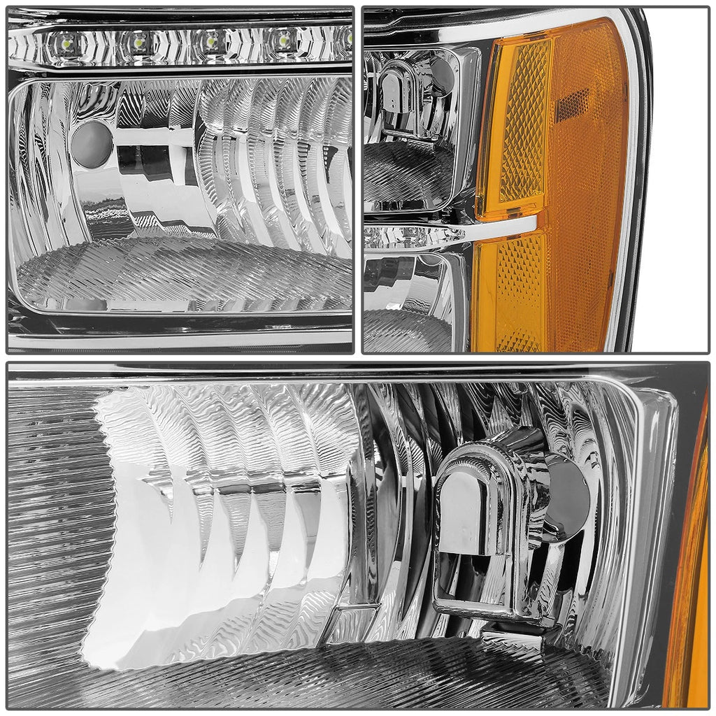 Chrome Clear Headlight Set with LED & Amber Corner for Sierra (2007–2014)