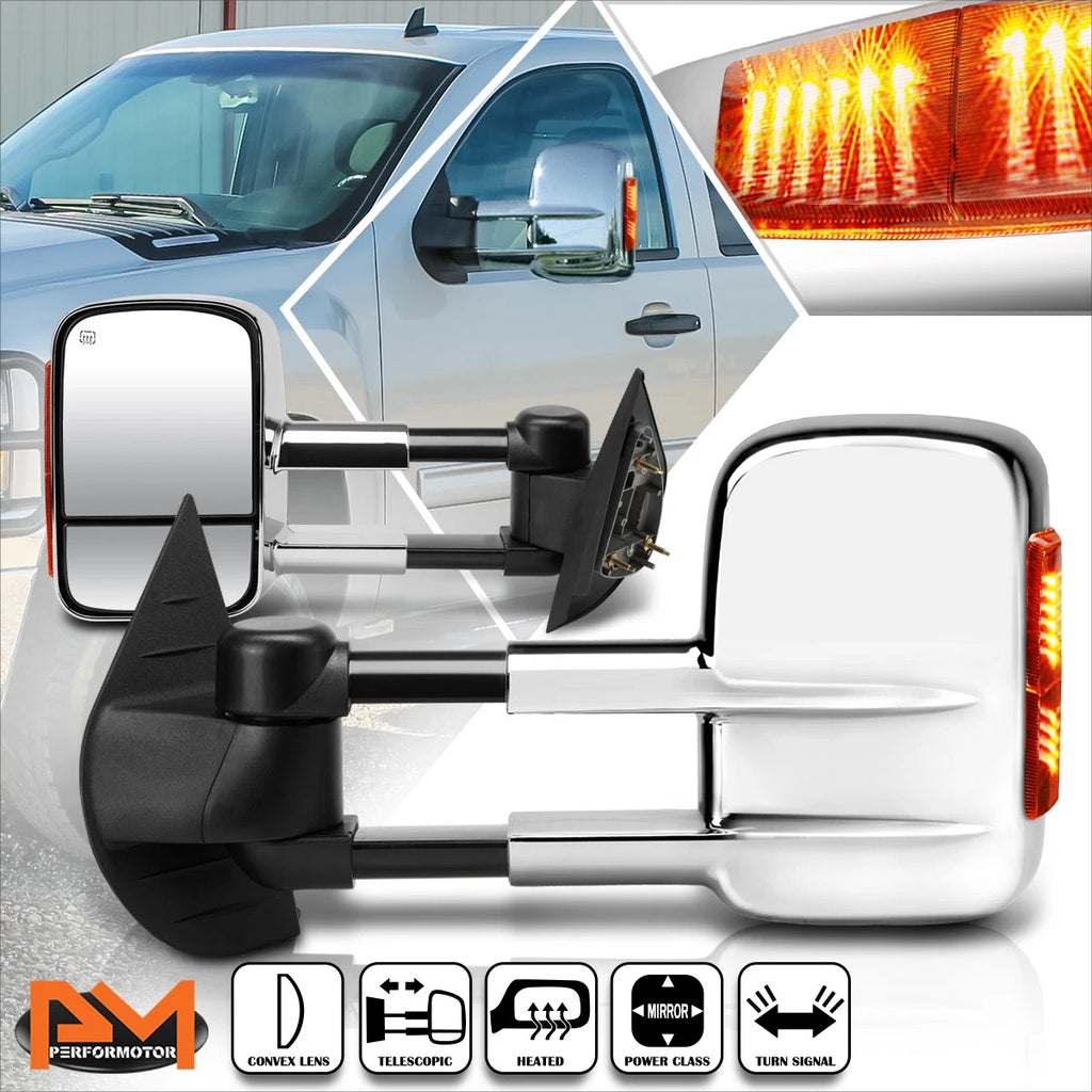 Power Heated Chrome Towing Mirror w/LED Signal Lamp for Silverado/Sierra (2007–2014)
