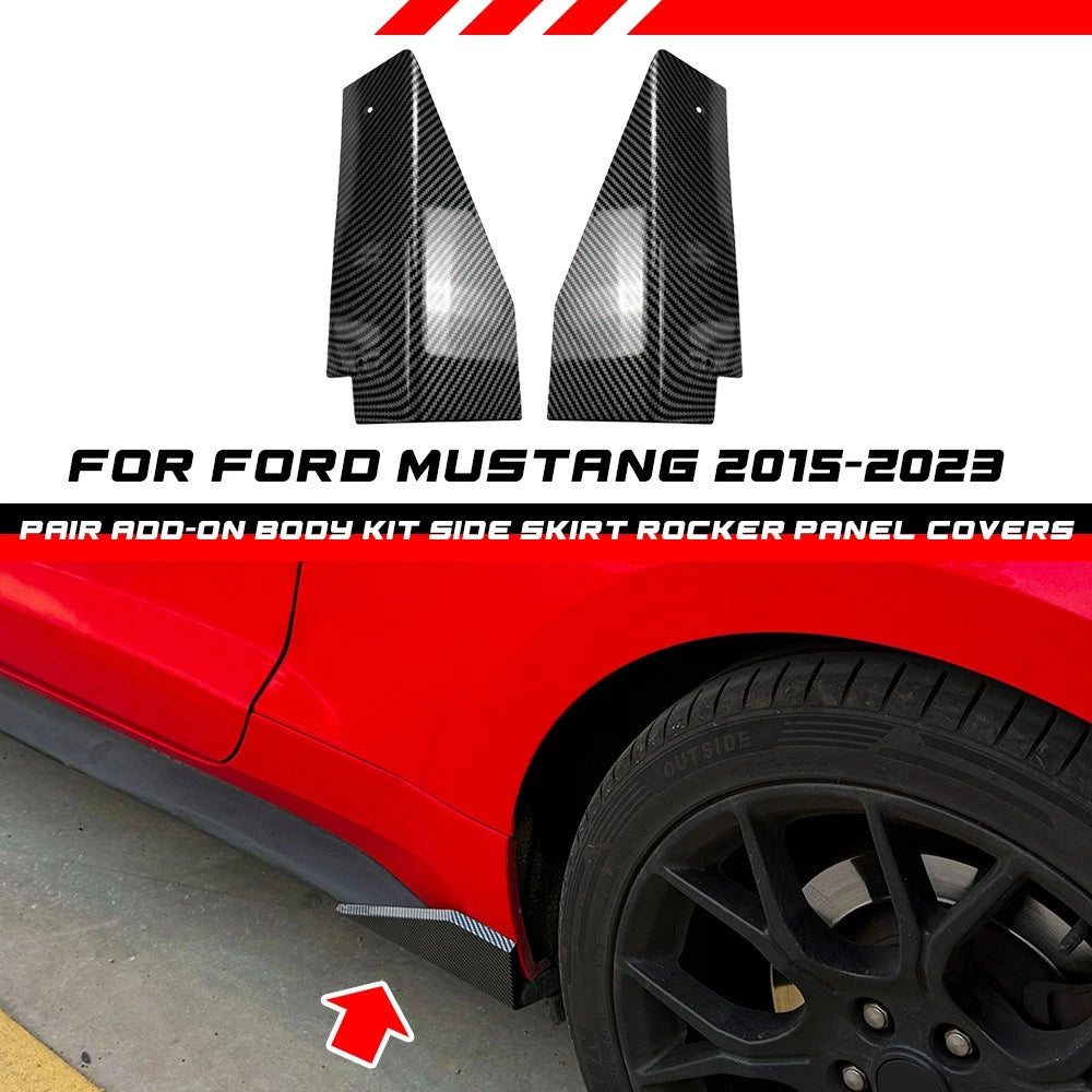 Carbon Look Side Skirt Rocker Extension Lips for Ford Mustang (2015–2023)
