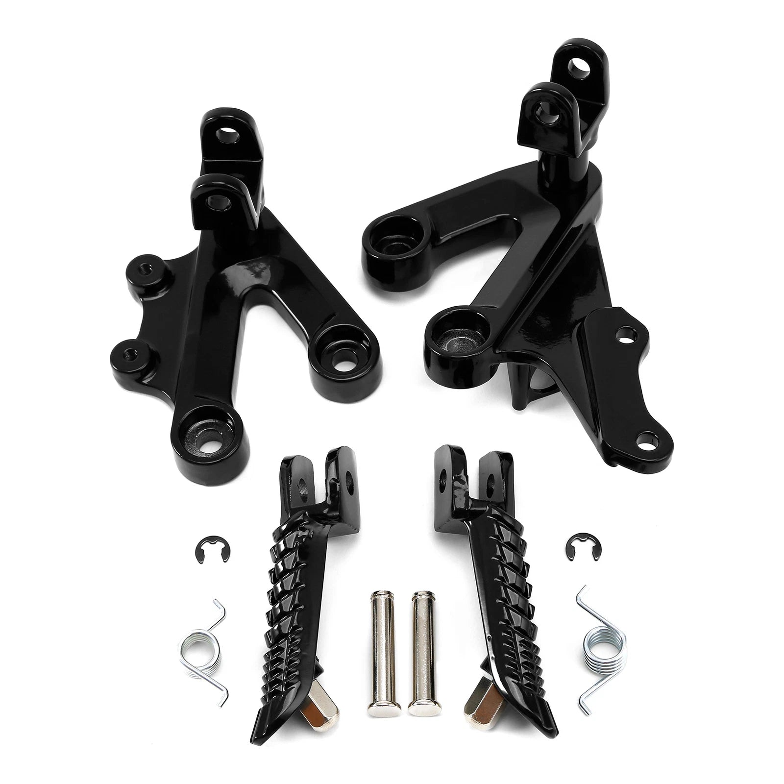 Front Rider Driver Footpegs Footrests Brackets for Suzuki GSXR1000 (2003–2004) Black