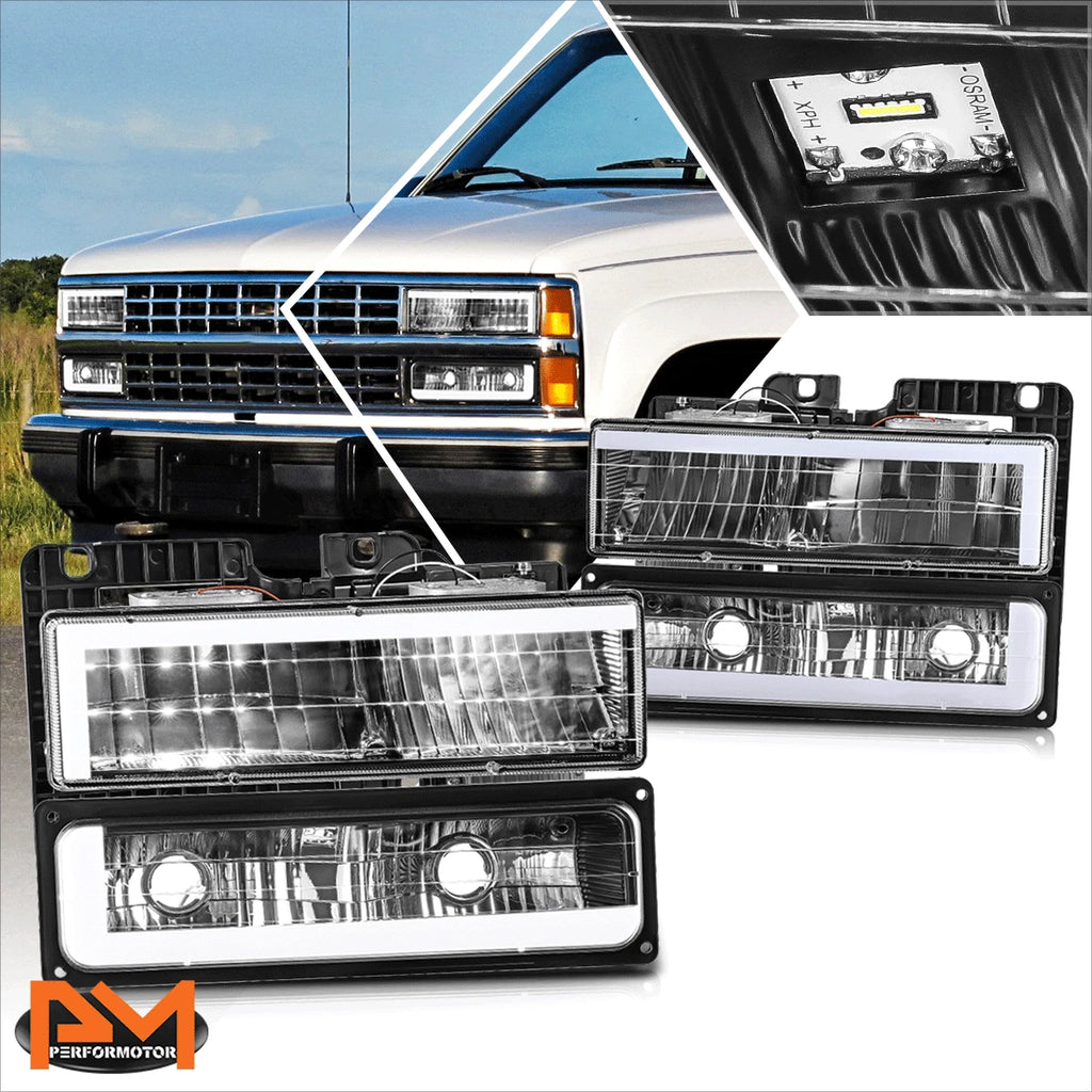 C-Shape LED DRL Headlights for Chevy GMC C/K Suburban Tahoe Yukon (1988–2000)