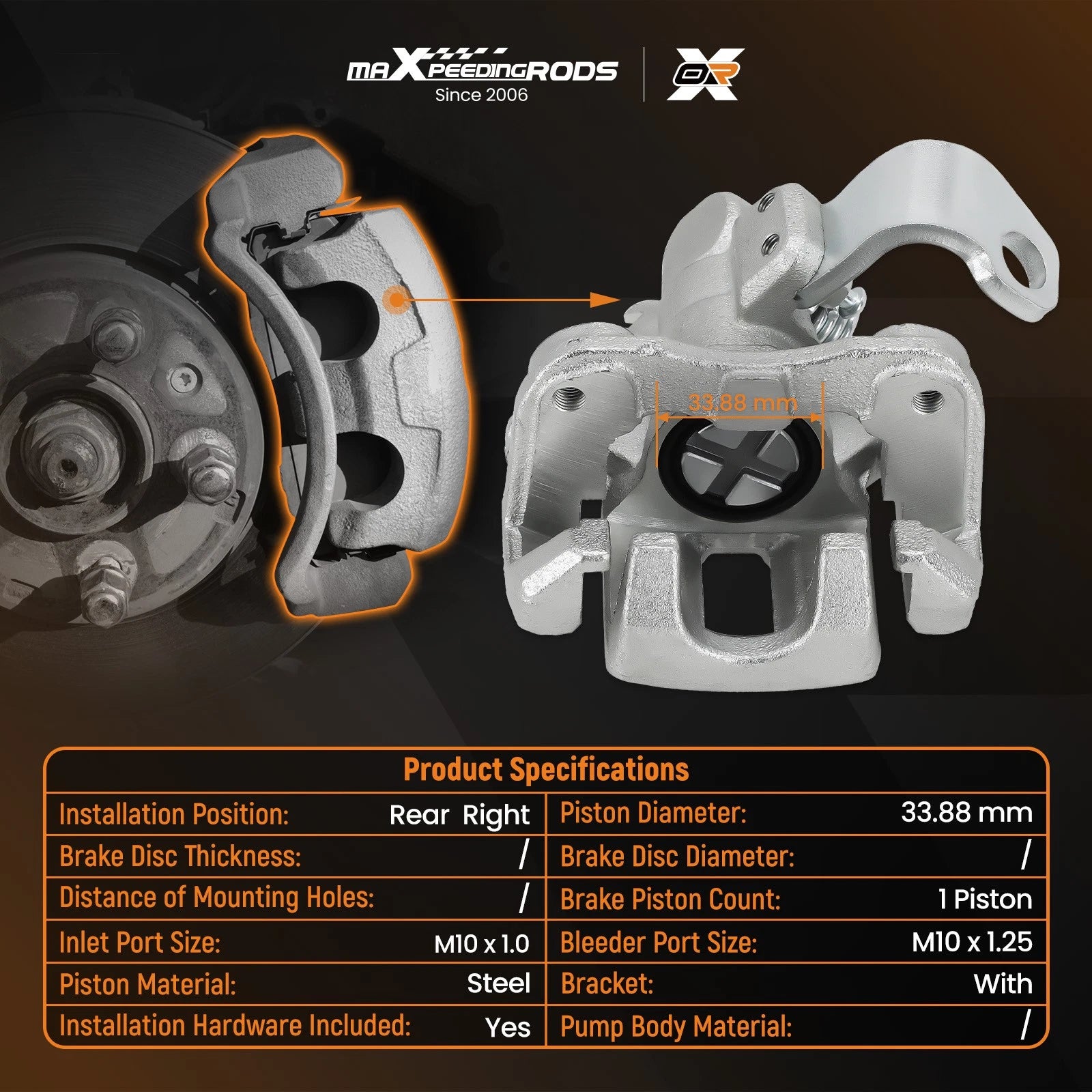 Rear Right Side Disc Brake Caliper for Acura CSX ILX (2006–2018)