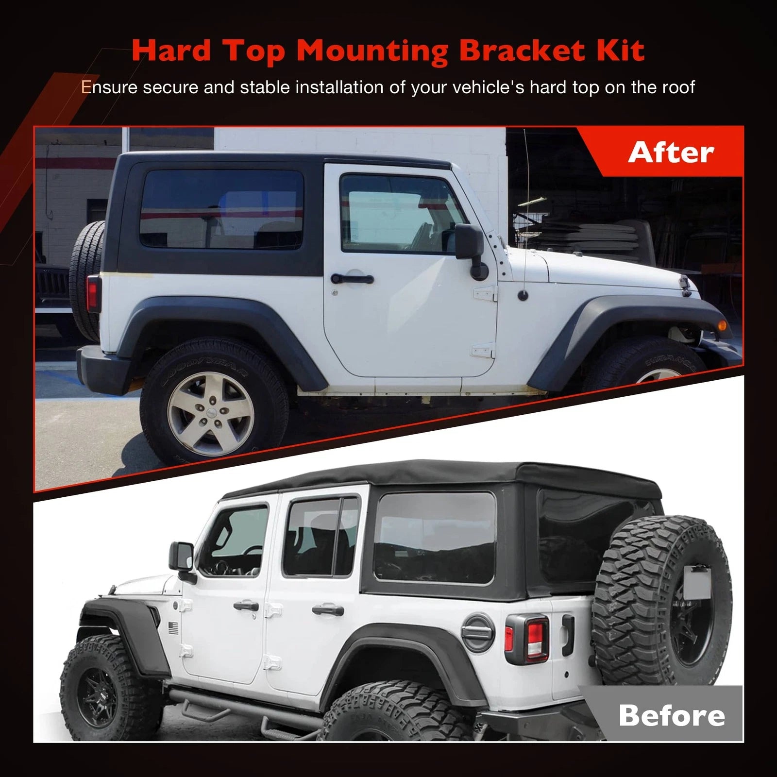 Hard Top Mounting Brackets Kit for Jeep Wrangler JL JLU 2018-2024