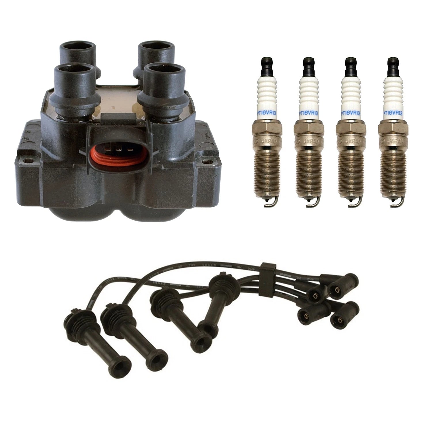 Set of 2 Ignition Coil Wires & 4 Platinum Spark Plugs for Ford Escort
