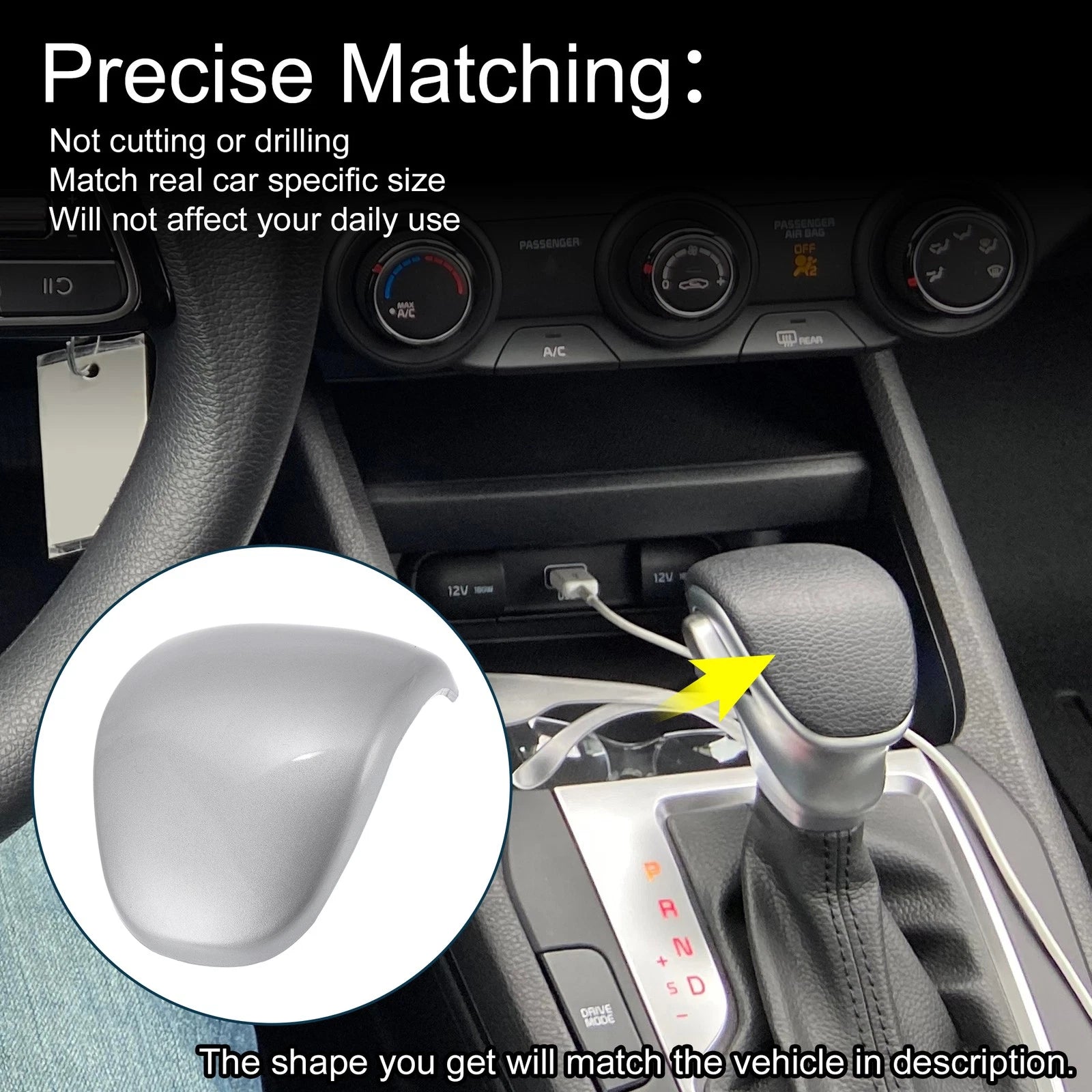 Gear Shift Knob Cover Sticker for Kia Forte Sorento Carens Seltos (2010–2023) Silver Tone