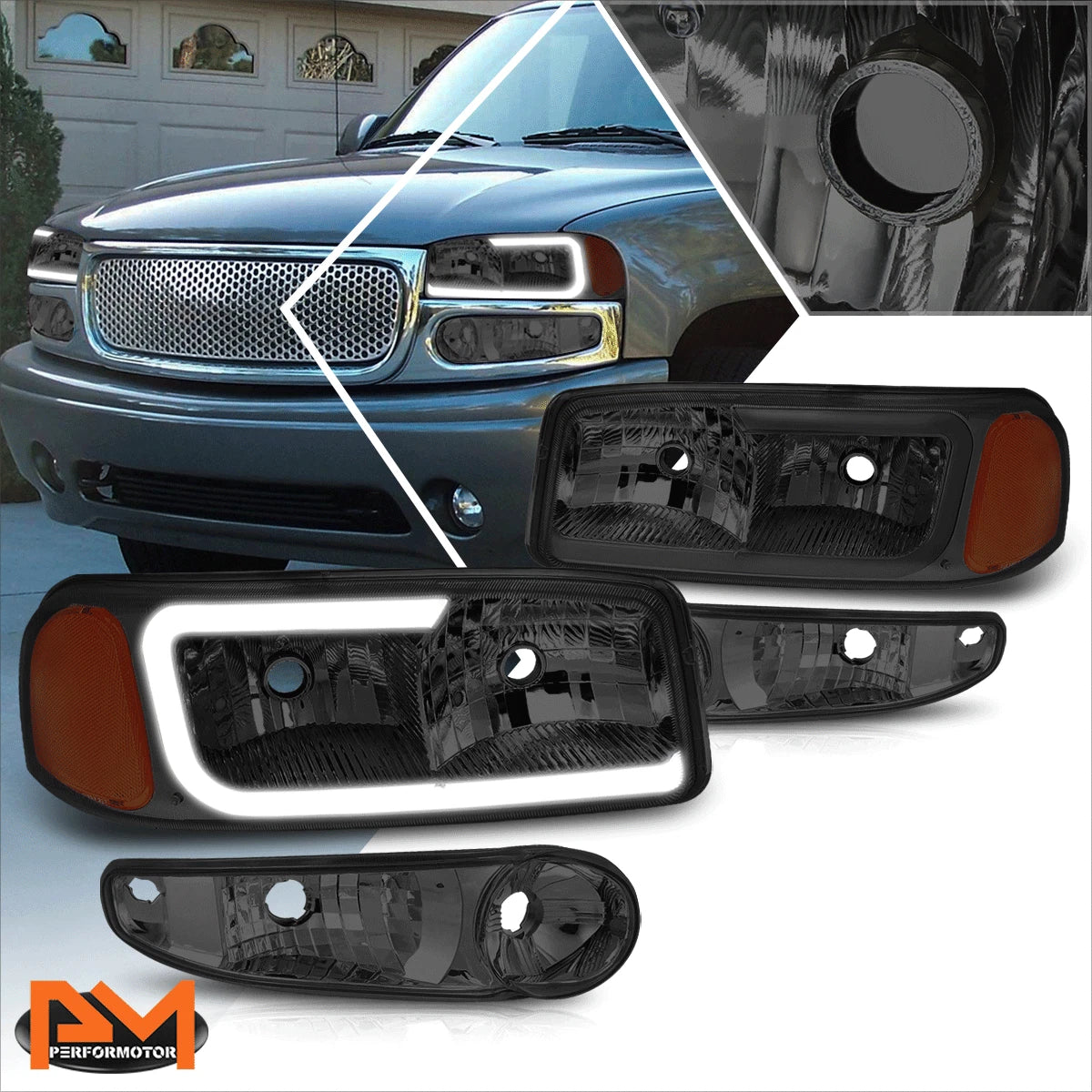 LED DRL Headlights for GMC Sierra/Yukon 1500 Denali (2002–2006) Smoked/Clear