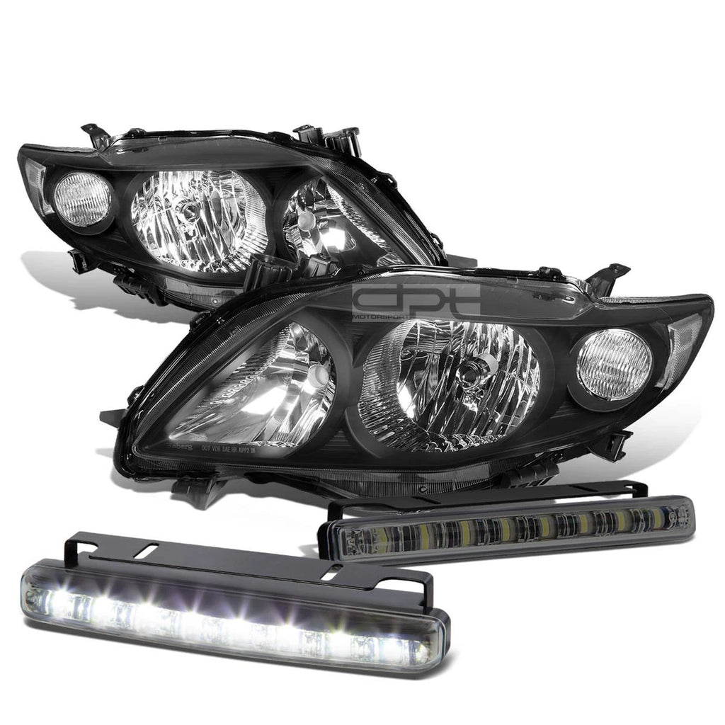 Set of 2 Black Housing Clear Head & Smoked LED Fog Lights for Toyota Corolla (2009–2010)