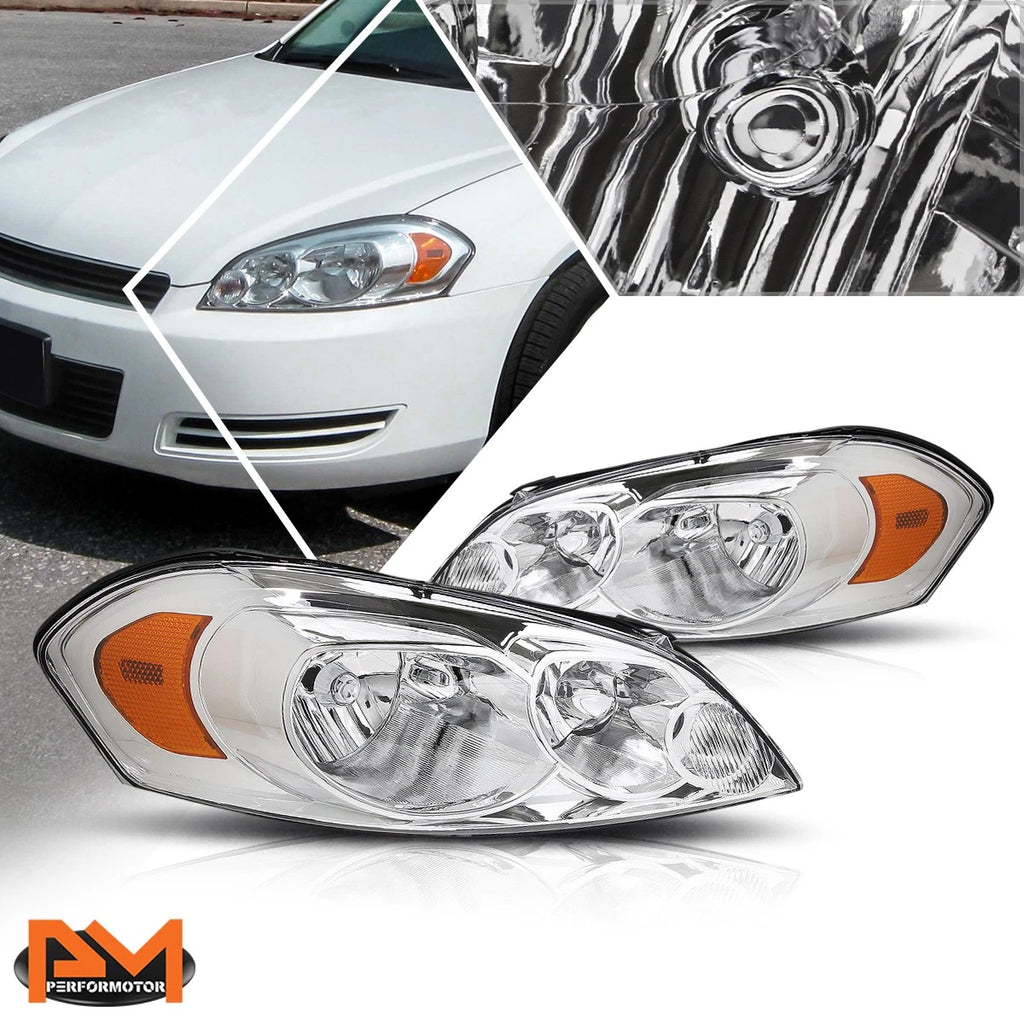Chrome Housing Amber Corner Signal Headlight Lamps Pair for Chevy Impala (2006–2016)