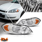 Chrome Housing Amber Corner Signal Headlight Lamps Pair for Chevy Impala (2006–2016)