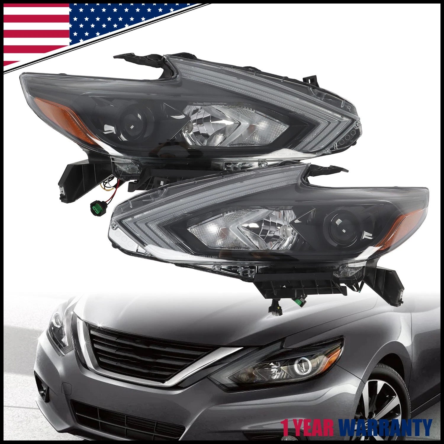 Headlight Assembly Set of 2 for Nissan Altima (2016–2018) Halogen