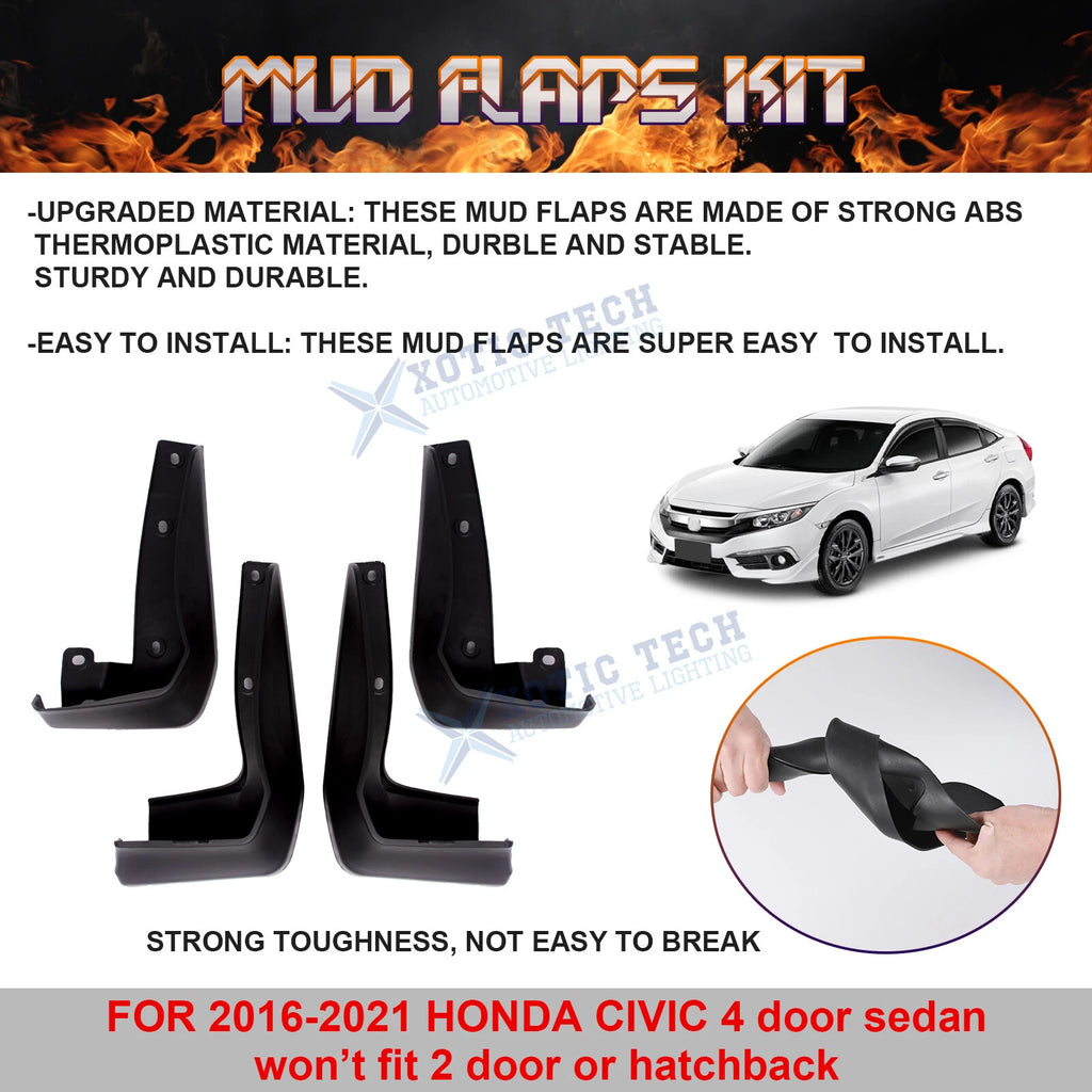 4PCS Front & Rear Mud Flaps for Honda Civic Sedan (2016-2021)