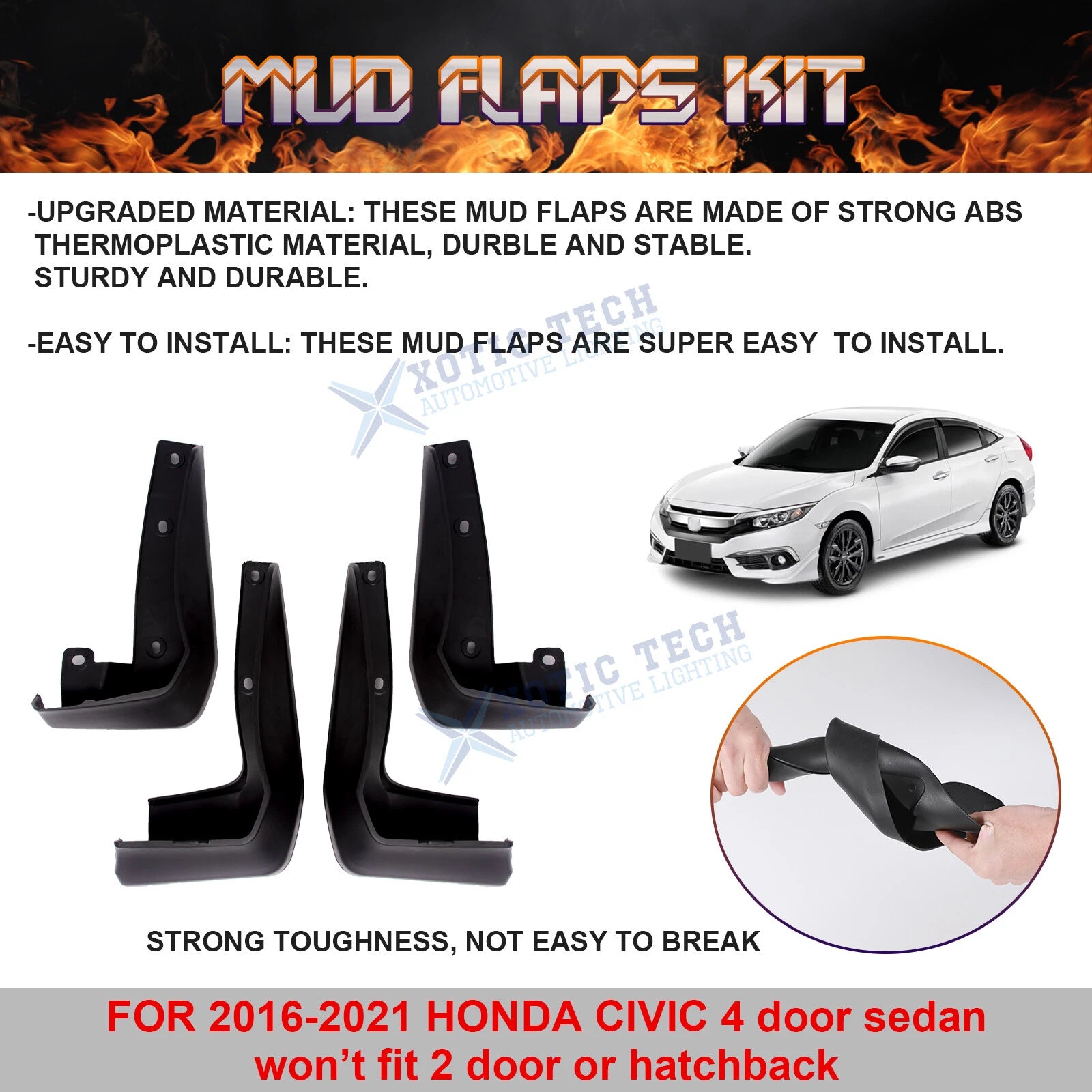 4PCS Front & Rear Mud Flaps for Honda Civic Sedan (2016-2021)