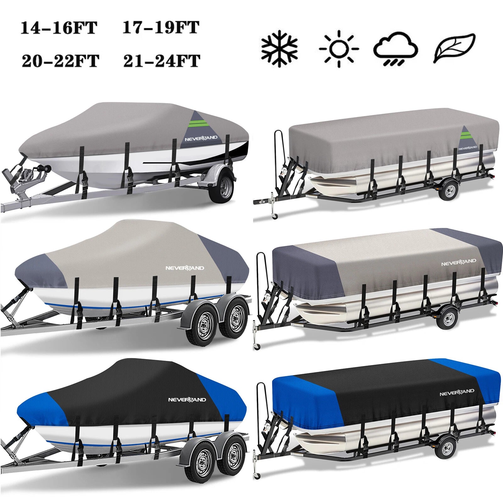 Pontoon Boat Cover for Neverland 20-22 ft (Waterproof, UV, Heavy Duty)