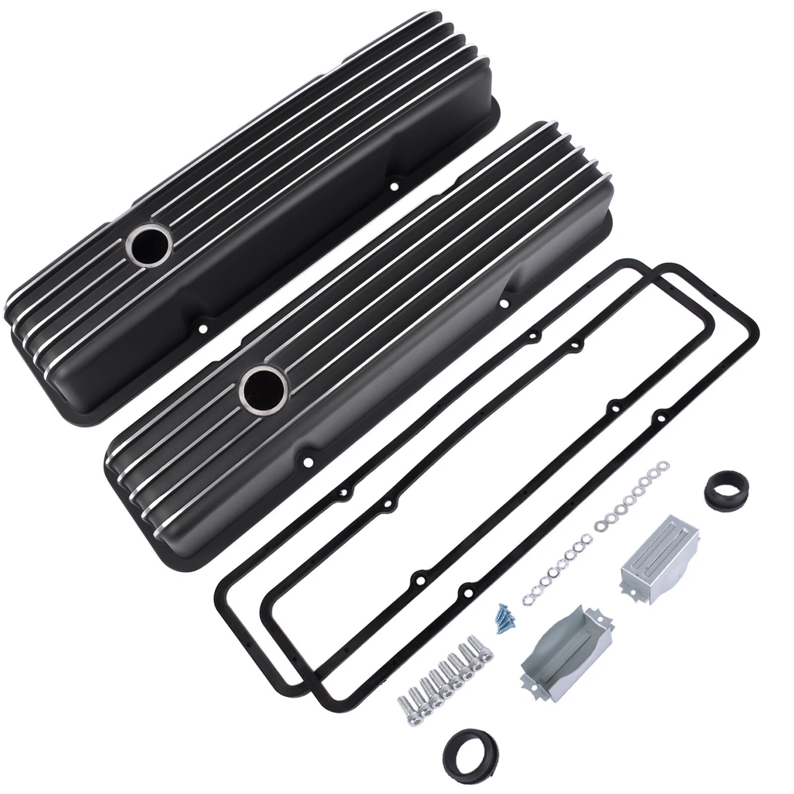 Polished Aluminum Finned Valve Covers for Chevy SBC Small Block (1958–1986)