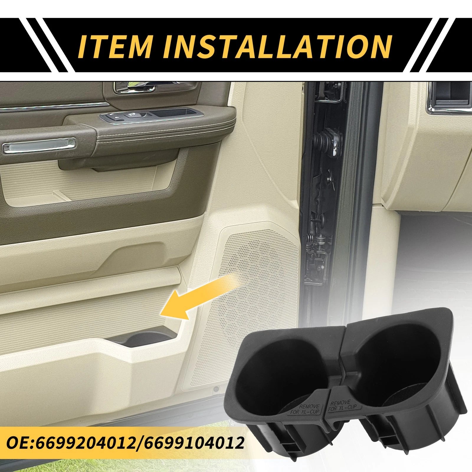 Set of 2 Center Console Cup Holder Inserts for Toyota Tacoma (2010–2015) No. 6699204012 Black