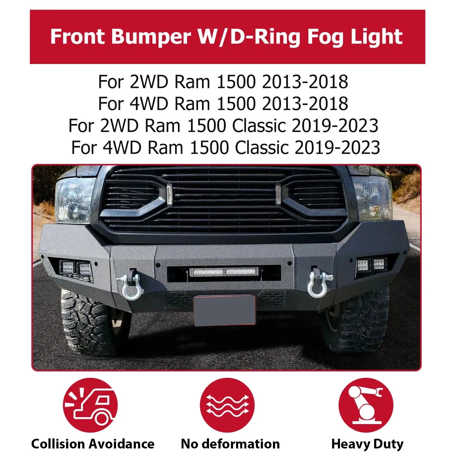 Front Bumper for Dodge Ram 1500 (2013–2023) with LED Lights