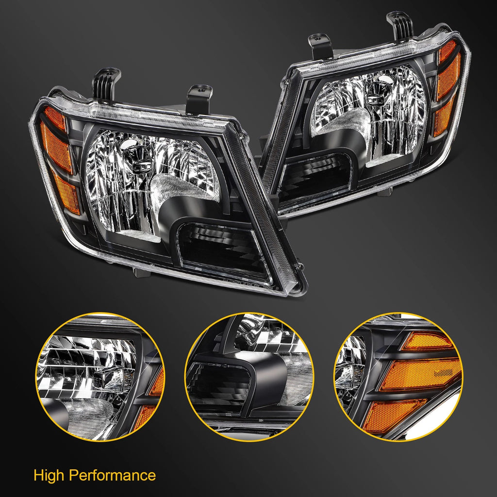 2X Headlights for Nissan Frontier Pickup (2009–2021) Black Housing