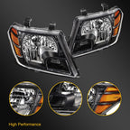 2X Headlights for Nissan Frontier Pickup (2009–2021) Black Housing